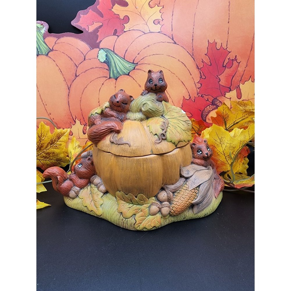 Vintage Ceramic Harvest Candy Dish with Squirrels - As Is